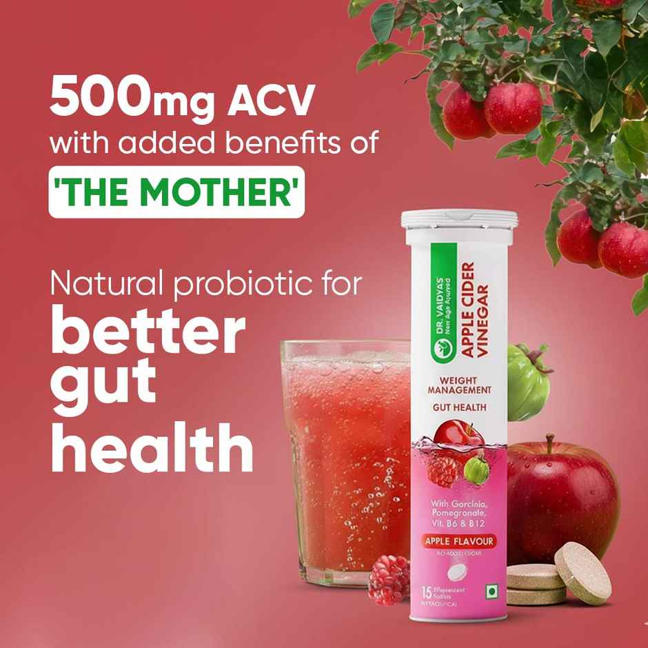 Dr. Vaidya's Apple Cider Vinegar Effervescent (Fizz) Tablets with Vitamin B6 & B12 | Weight Loss
