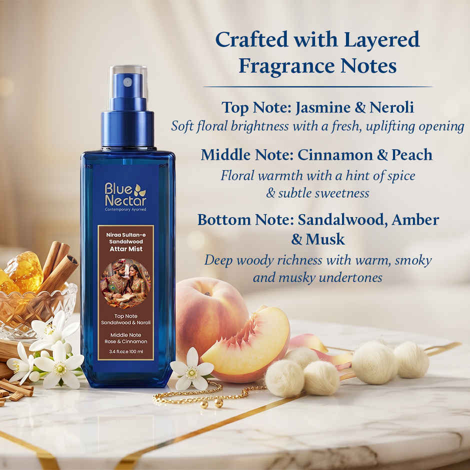 Blue Nectar Sultan-e Sandalwood Attar Woody Floral Perfume Body Mist - For Men & Women