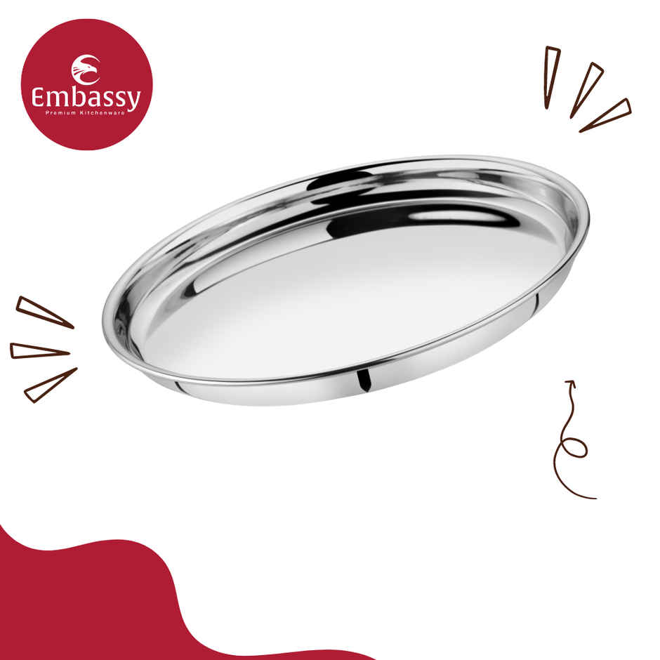Embassy Dinner Plate 26.5 cm (Pack of 4), NP Khumcha, Size 12, Heavy-Gauge, Premium Stainless Steel