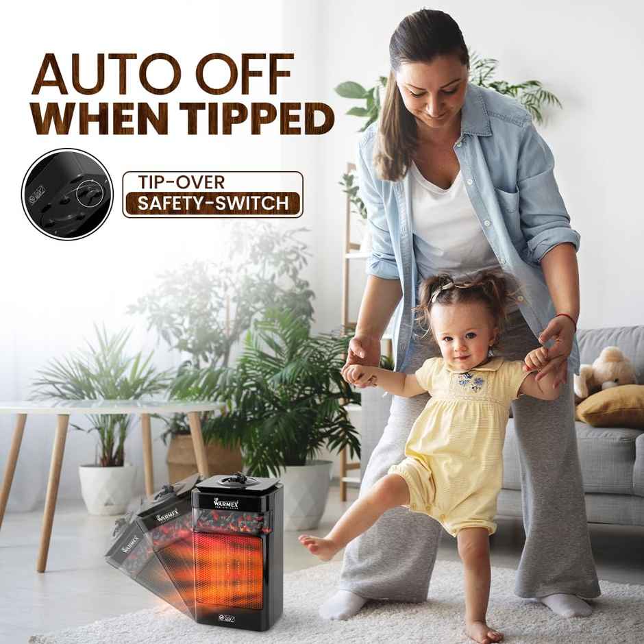 Warmex Bonfire Room Heater For Home | Fast Heating With 2 Heat Setting 750/1500 W - Black