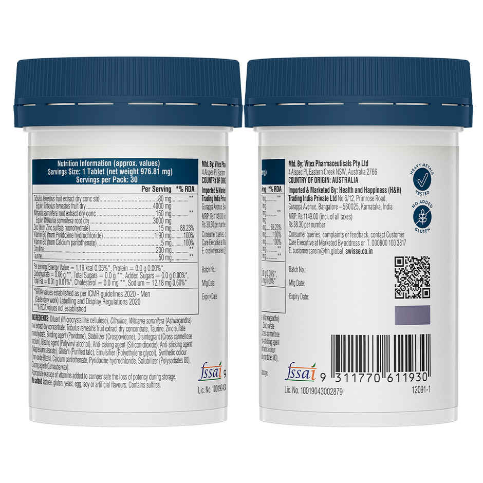 Swisse Men Endurance Boost With 150Mg , 80Mg Terrestris & Taurine For Performance - (30 Tablets)