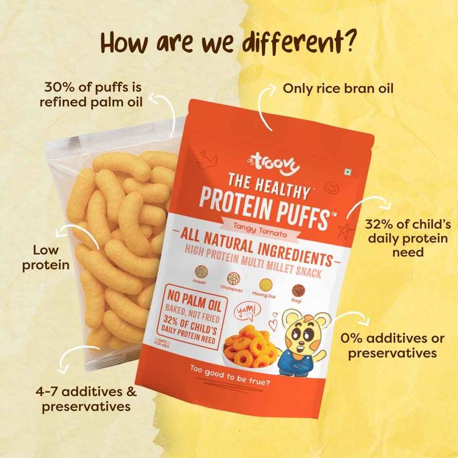 Troovy High Protein Tangy Tomato Puffs | No Palm Oil, No Chemicals