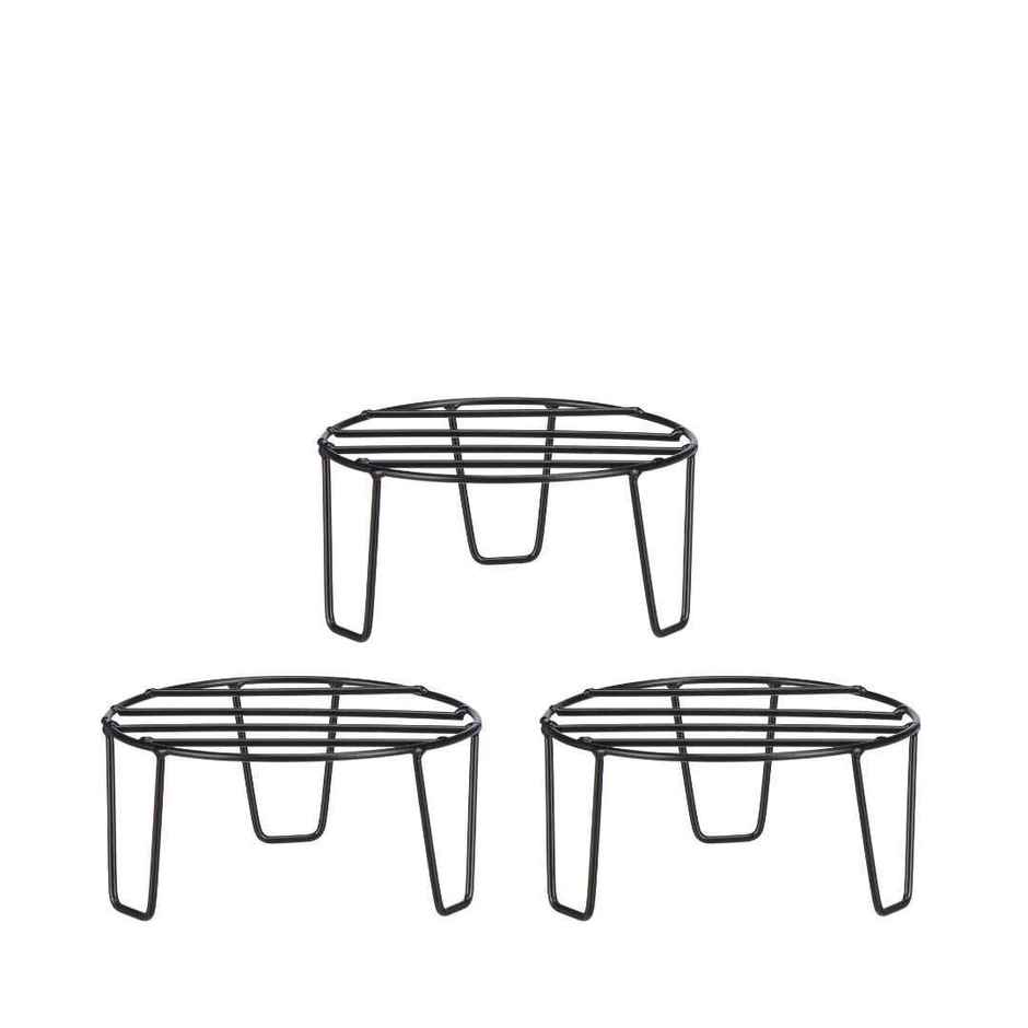 Leafy Tales Set Of 3 Iron Indoor/Outdoor Flower Pot/Plant Stand (Black-Set Of 3)