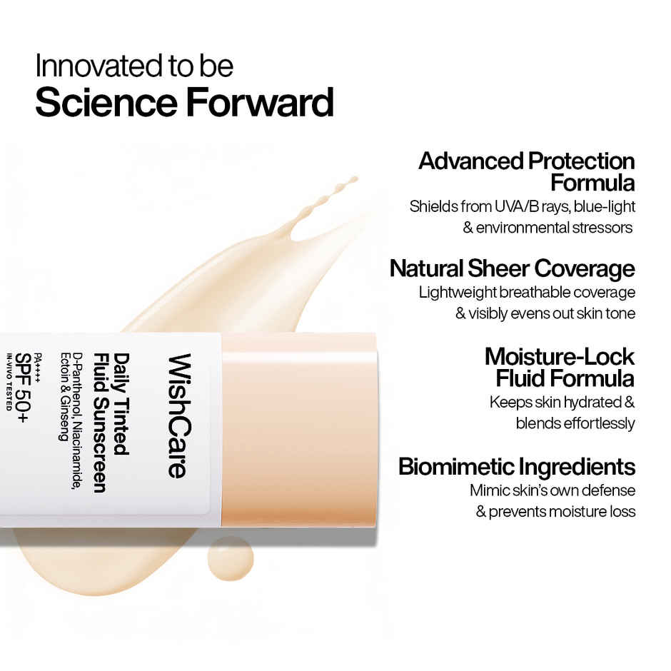 WishCare Daily Tinted Fluid Sunscreen SPF50PA++++ | L102 | All Skin Type | InVivo Tested