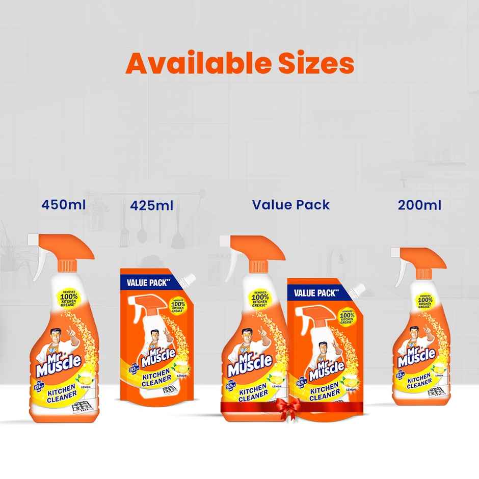 Mr. Muscle Kitchen Cleaner Spray, Fresh Lemon (450ml) & Gala Kitchen Sponge Wipe, Multicolor (3pc) Combo