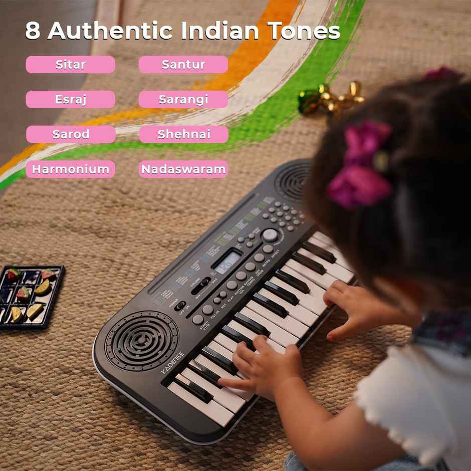 Kadence K-Tone Pink Kids Keyboard | 32 Mini Keys, 128 Tones, Rhythms & Adapter