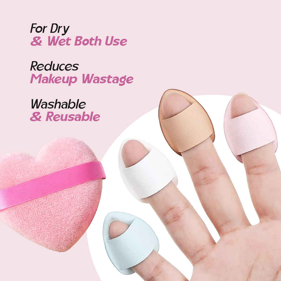 Multibirte Mini Finger Puffs With 2 Heart Blender Sponge for Foundation Concealer & Powder