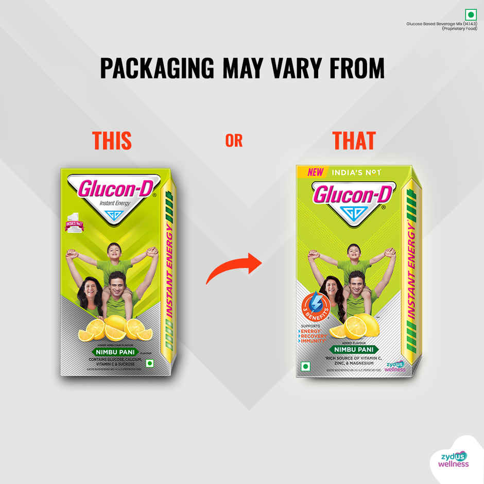 Glucon-D Nimbu Pani with 3 Benefits of Energy, Recovery, and Immunity