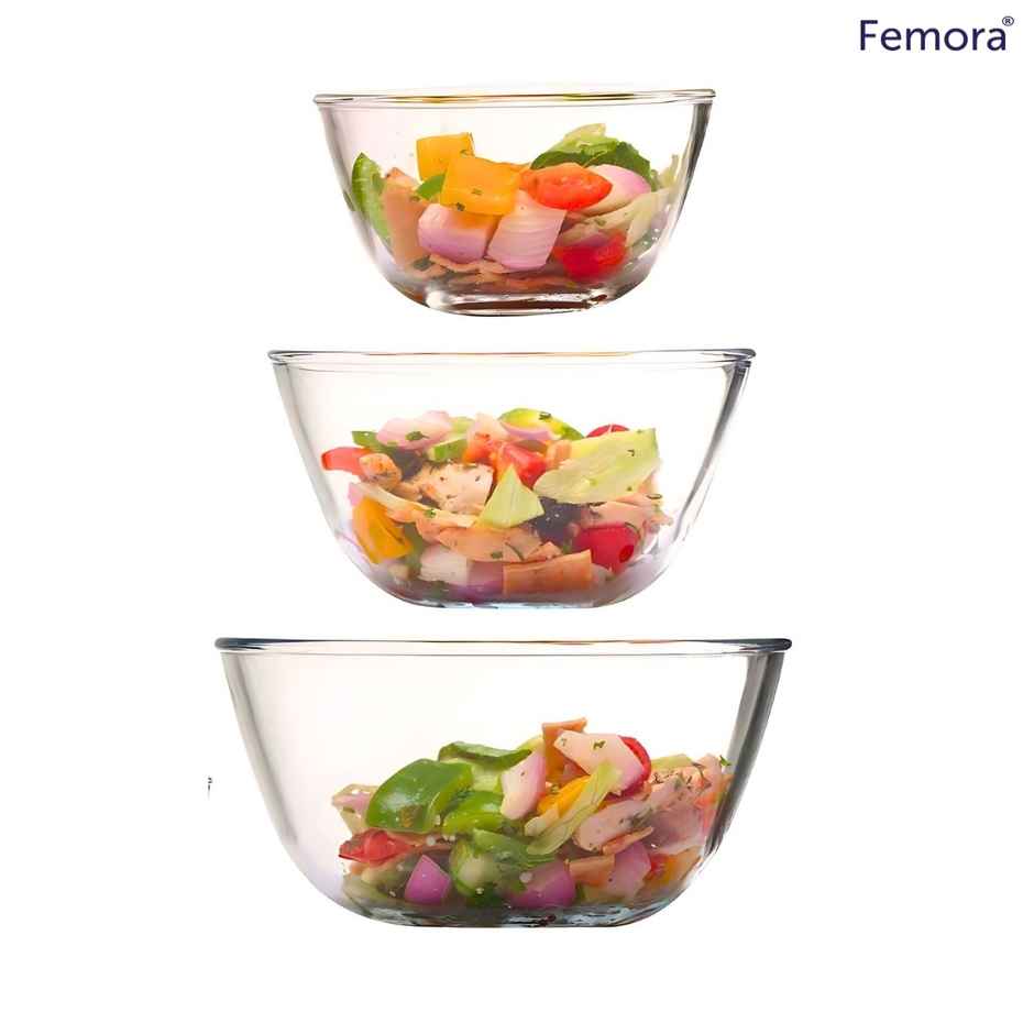 Femora Borosilicate Microwave Bowl Set Gift Set 400 Ml 700 Ml 1050 Ml Gift Set 3 Pcs