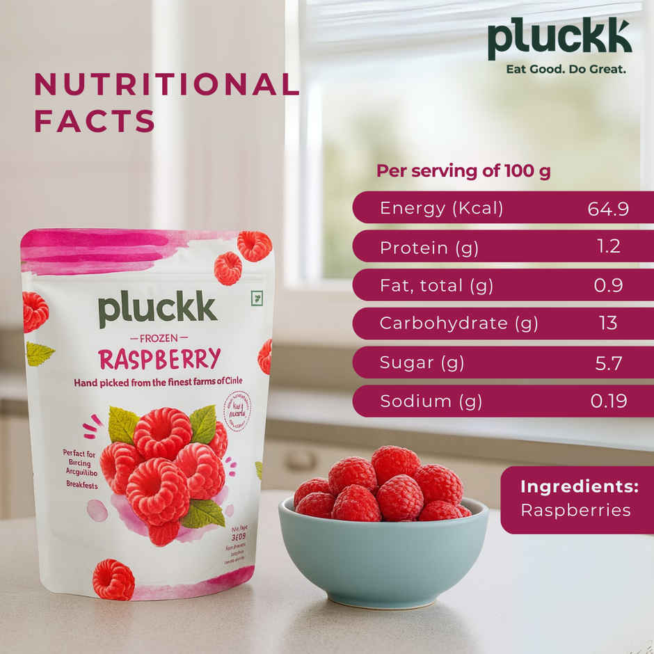 Pluckk Fresh Frozen Imported Raspberry | Natural | Non GMO | Rich in Vitamin C | Healthy Snack