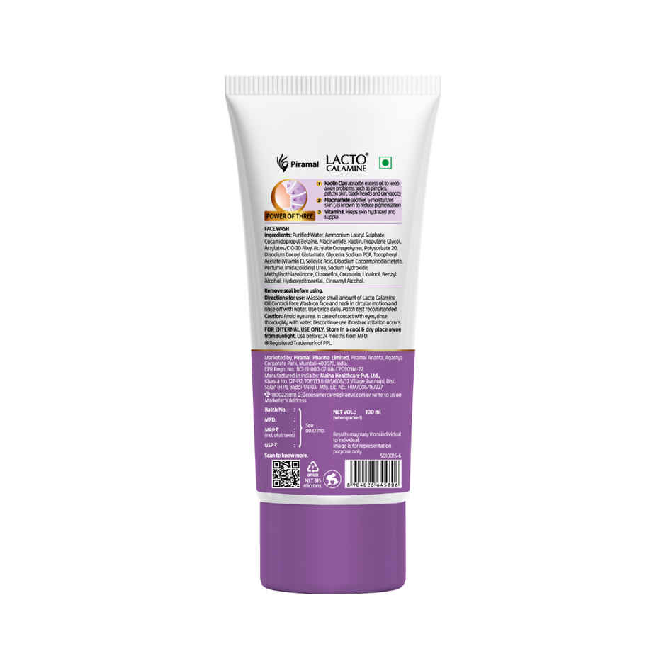 Lacto Calamine Facewash With Kaolin Clay And Niacinamide For Oily Skin