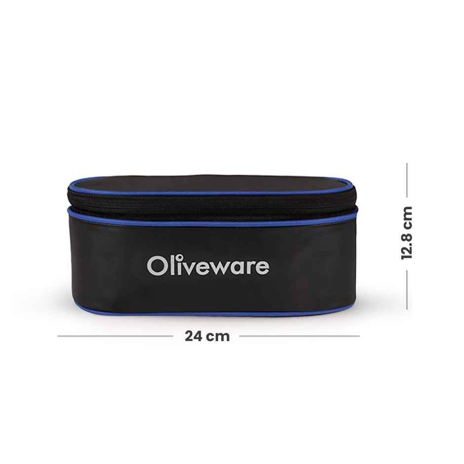 Oliveware Sophia Lunch Box, 3 Stainless Steel Container with BPA Free Lids and Steel Cutlery- Blue