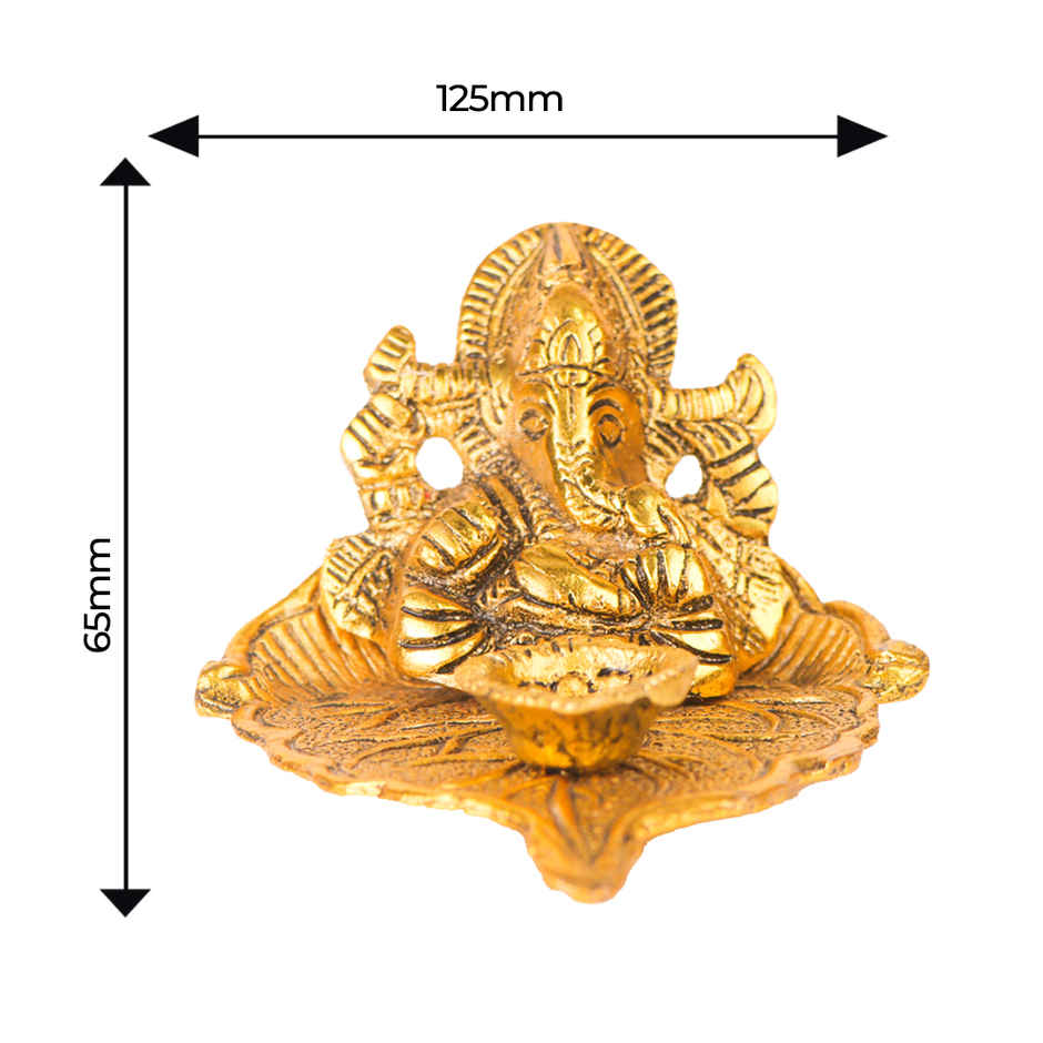 Diya Ganesh on Gold Peepal Leaf | Golden | Metal | Diya-Pooja | Devnidhi