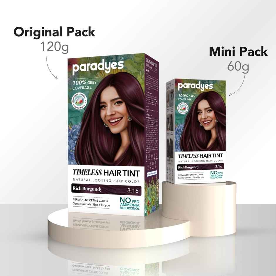 Paradyes Mini Timeless Hair Tint Free of Ammonia, PDD, Resorcinol Hair Color | Rich Burgundy 3.16