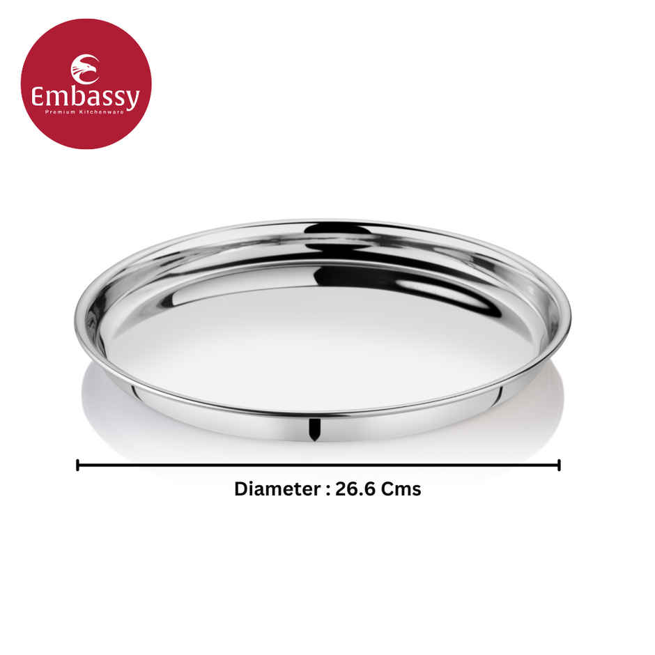 Embassy Dinner Plate 26.5 cm (Pack of 4), NP Khumcha, Size 12, Heavy-Gauge, Premium Stainless Steel