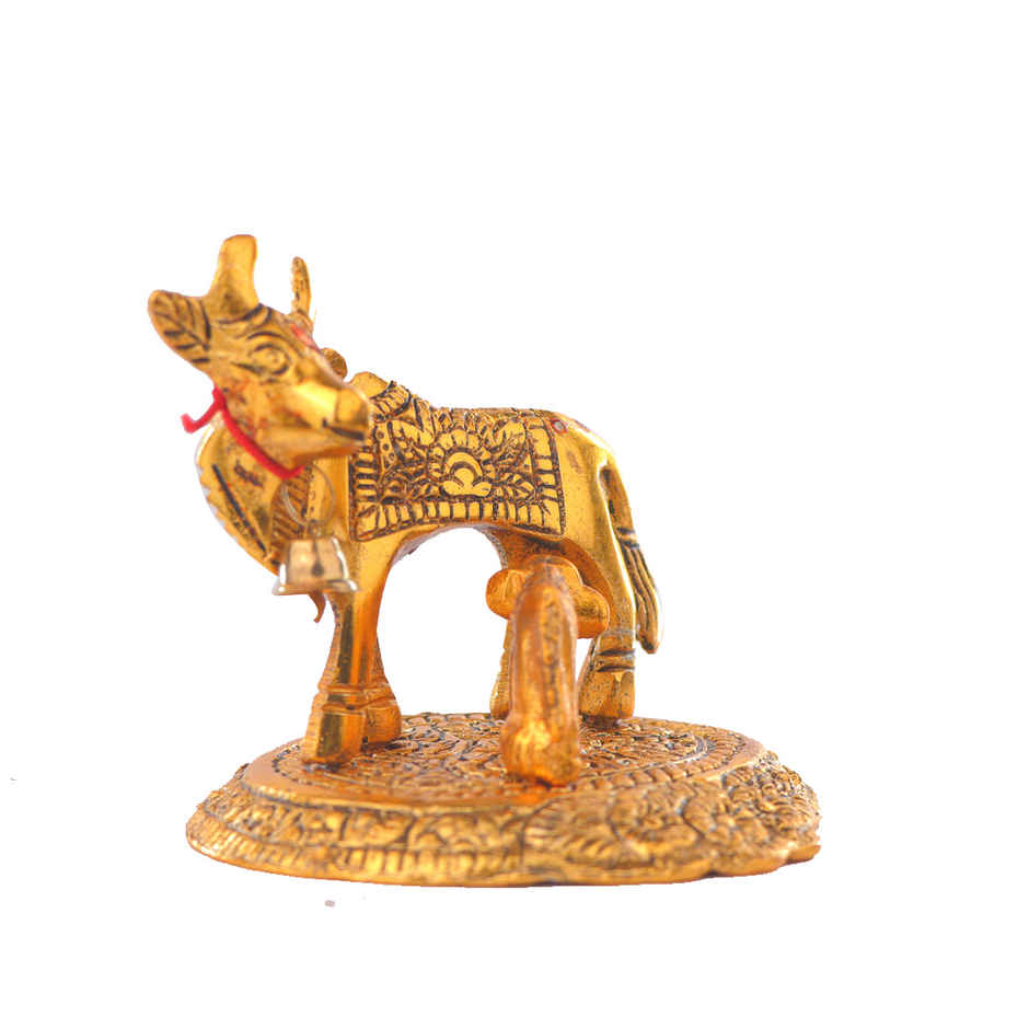 Kamdhenu Maa Gold Polish Idol Small Size Design 2 | Devnidhi
