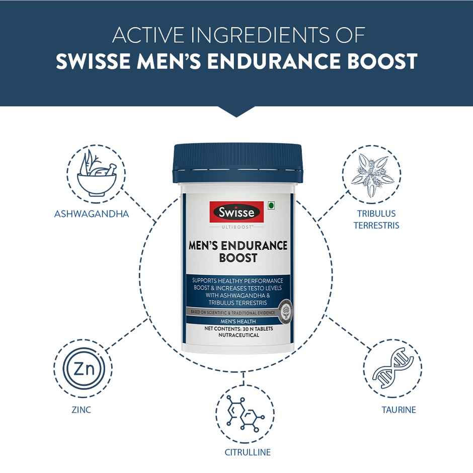 Swisse Men Endurance Boost With 150Mg , 80Mg Terrestris & Taurine For Performance - (30 Tablets)