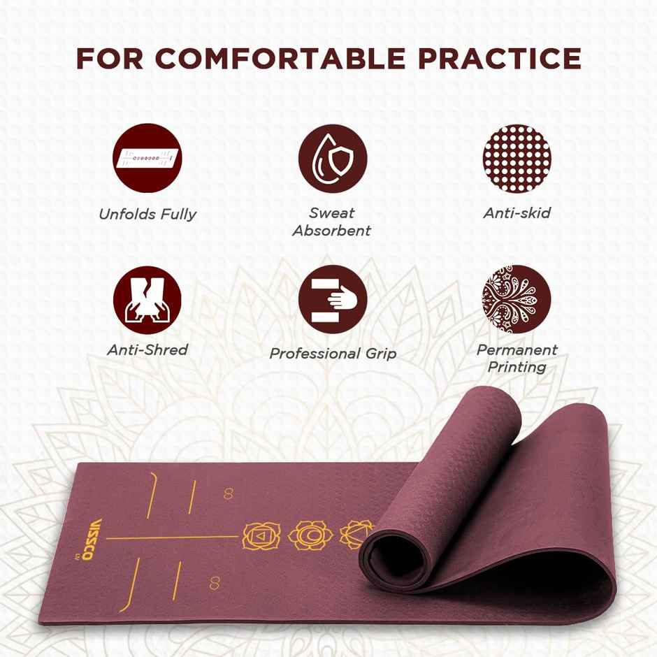 Vissco Seven Chakras Alignment Yoga Mat Wine 72" x 24" Thickness 6mm