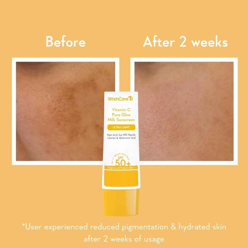 Wishcare Vitmain C Pure Glow Milk Sunscreen SPF 50 PA++++ - Ultra Light Weight