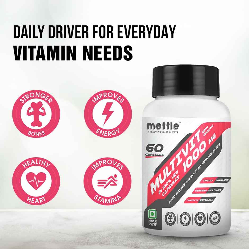 Getmymettle Multivitamin For Women And Men, With Ginseng, 12 Vitamins, Stamina & Immunity