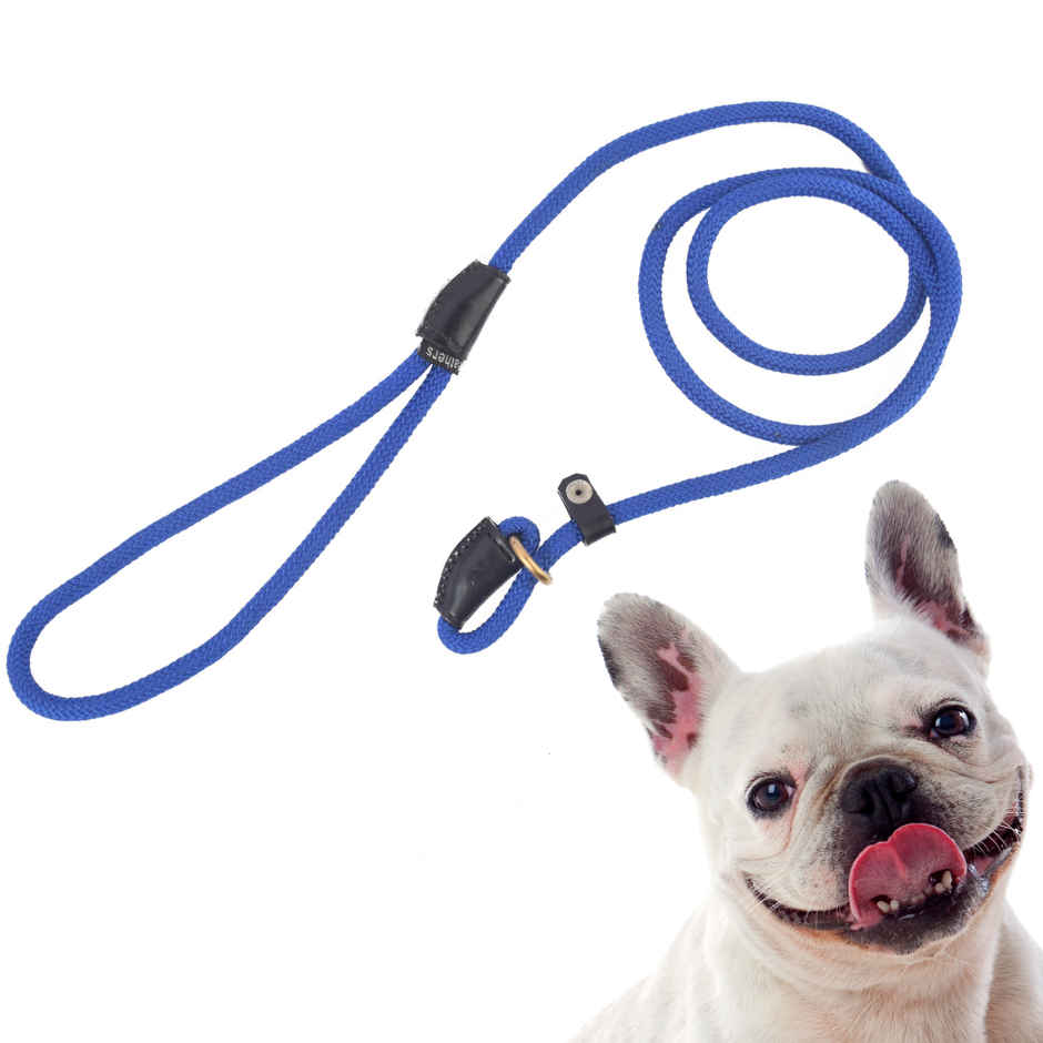 Vama Leathers British Style Slip Training Leash Heavy Duty Rope With Brass Ring-1 Cm X 5 Feet-Blue