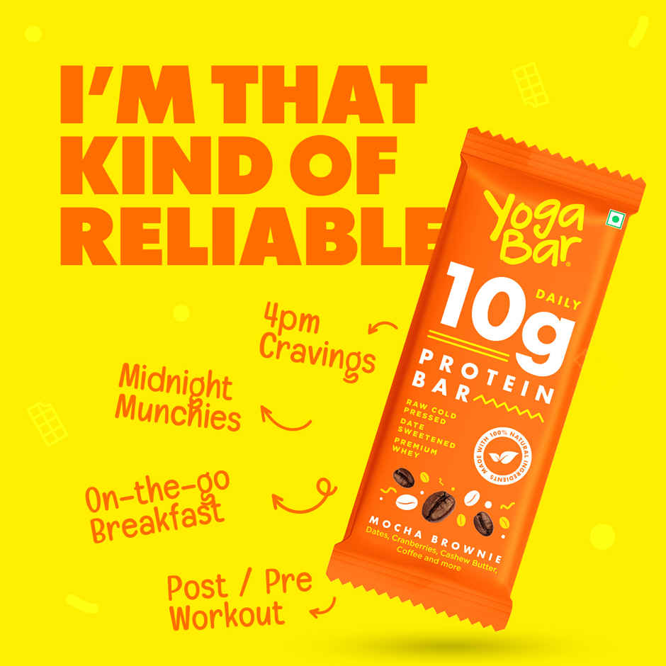 Yoga Bar 10g Protein Bar, Coffee Rush, Date Sweetened, Raw Cold Pressed