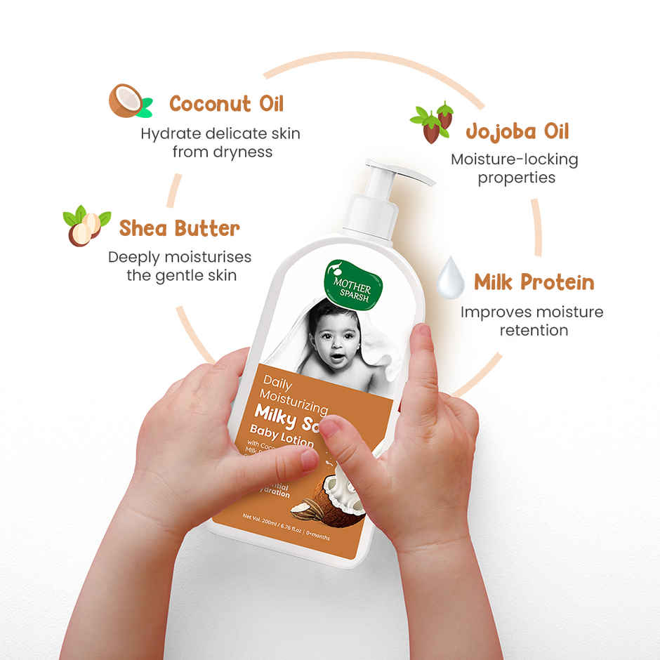 Mother Sparsh Milky Soft Baby Lotion With Milk Protein Coconut Oil & Shea Butter