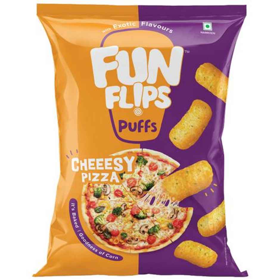 Fun Flips Puffs Cheeesy Pizza Healthy Baked Snacks