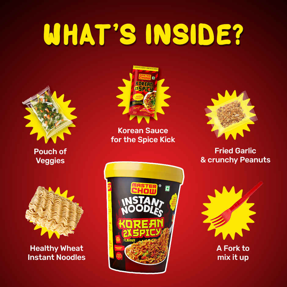 Masterchow Instant Cup Noodles - Korean 2X Spicy Flavour(100gms) & Diet Coke (Can)(300ml) Combo