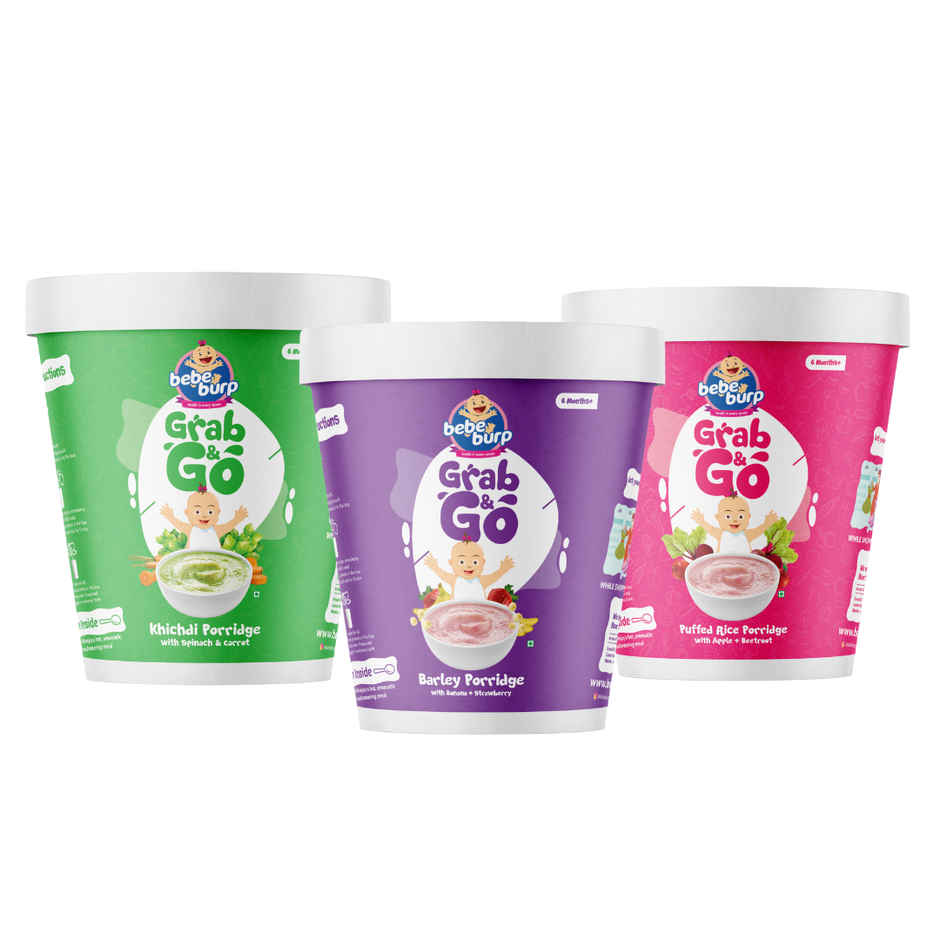 Bebe Burp Travel Pack Grab N Go | Pack of 3 | Barley mix | Khichdi Mix | Puffed rice Mix