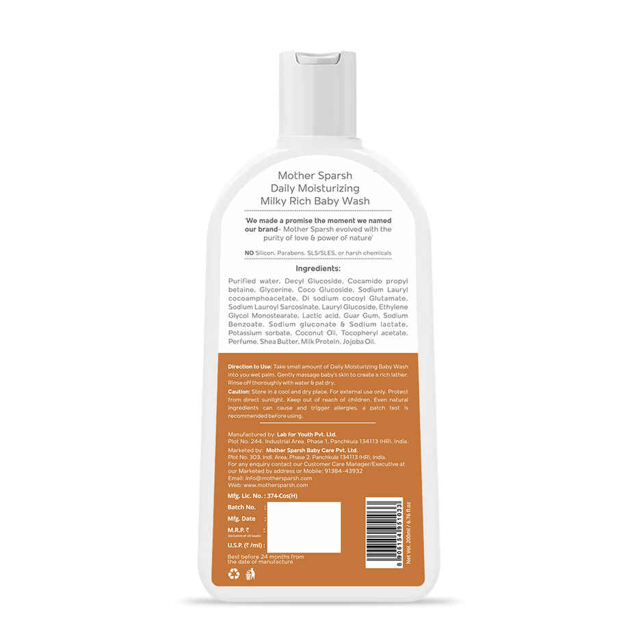 Mother Sparsh Milky Soft Baby Wash With Milk Protein & Coconut Oil