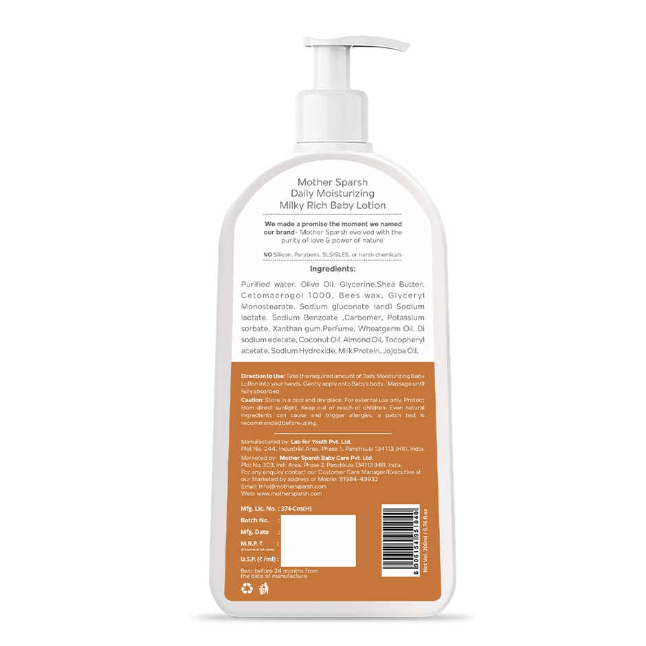 Mother Sparsh Milky Soft Baby Lotion With Milk Protein Coconut Oil & Shea Butter