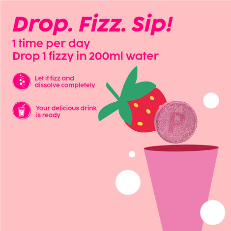 Plix Bubbly Strawberry Flavour Effervescent Tablets for Glowy Skin (L-Glutathione)