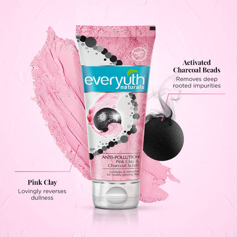 Everyuth Naturals Anti Pollution Pink Clay & Charcoal Scrub | For all skin types (Oily/ Dry)
