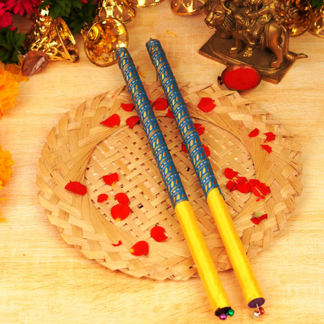 Festive Dandiya Sticks | Lace Decorated |Yellow And Blue | ServDharm