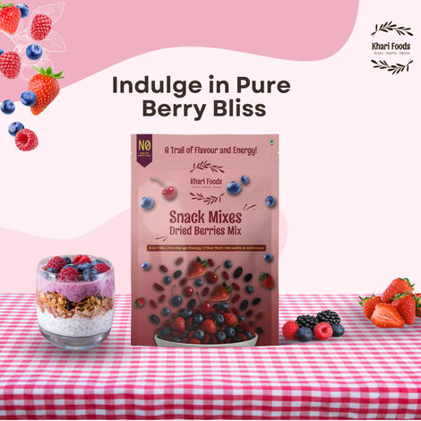Khari Foods Premium Berries Dried Trail Mix | Cranberry, Blueberries, Black Raisins, Strawberries