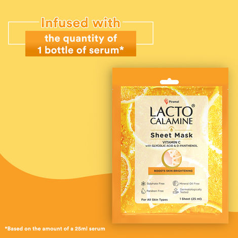 Lacto Calamine Vitamin C Face Sheet Mask with Antioxidant for Nourishing, Brightening & Glowing Skin