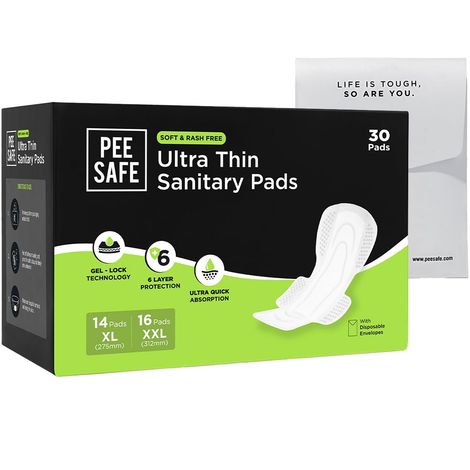 Pee Safe Ultra Thin Rash Free Sanitary Pads (14 XL/16 XXL) | Assorted pack | 30 pcs