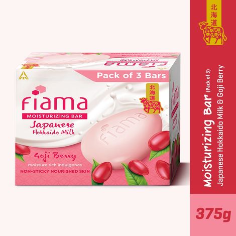 Fiama Moisturizing Soap Bars Pack Of 3Japanese Hokkaido Milk & Goji Berry Non-Sticky Moisturization