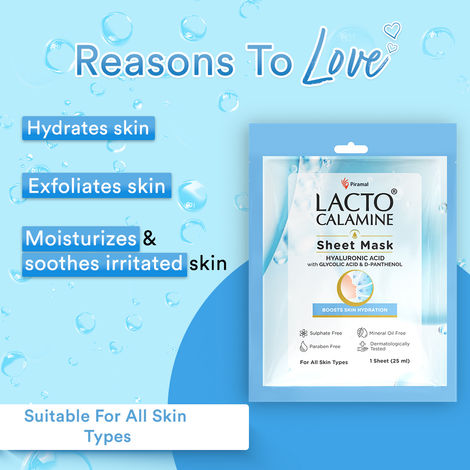 Lacto Calamine Hyaluronic Acid Face Sheet Mask for Intense Hydration, Refreshing, Plumpy & Dewy Skin