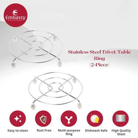 Embassy Round Trivet, Small Size (Pack of 2), 15 cms, Premium Stainless Steel Table Ring