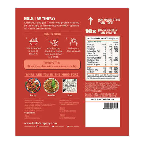 Hello Tempayy 40g Protein Szechuan Tempeh Cubes | Low Fat & High Fibre
