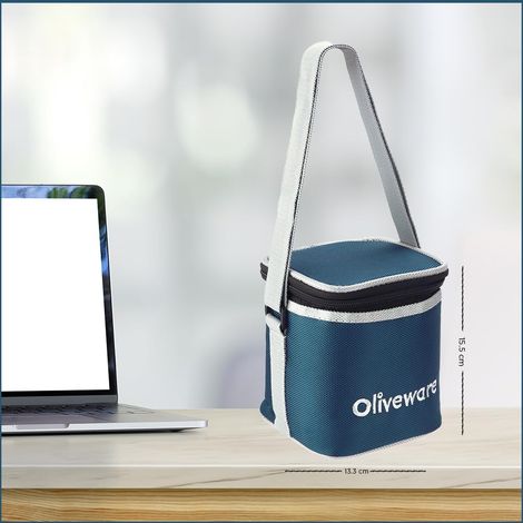 Oliveware Deluxe Glassware Lunchbox, 2 Borosilicate Glass, Microwave Safe & Leak Proof - Blue