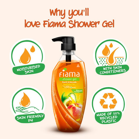Fiama Body Wash Shower Gel Peach & Avocado, with Skin Conditioners for Soft & Moisturised Skin
