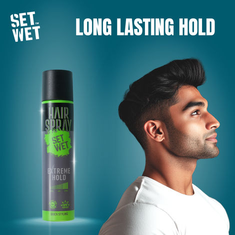 Set Wet Hair Spray For Men & Women | Extreme, Long-lasting Hold | UV Protect | With Soy, Rice & Oat Protein