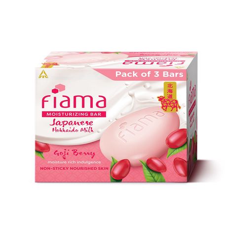 Fiama Moisturizing Soap Bars Pack Of 3Japanese Hokkaido Milk & Goji Berry Non-Sticky Moisturization