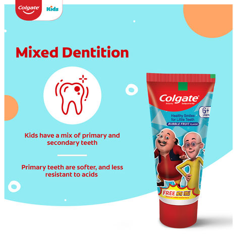 Colgate Kids Toothpaste for 6+ Years, Motu Patlu, Bubble Fruit Flavour, Gentle Protection