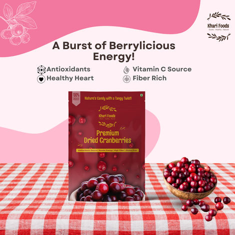 Khari Foods Premium Dried Cranberries | Antioxidants | Juicy & Delicious for Kids & Adults
