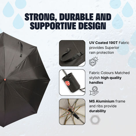 Citizen 3 Fold 22 Inch Auto Black Silver Umbrella