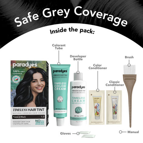 Paradyes Natural Black Timeless Hair Tint, Permanent Crème Hair Colour - 1.0 Natural Black